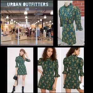SMALL Laura Ashley Urban Outfitters Maisy Mock Neck Floral Dress Green Prairie